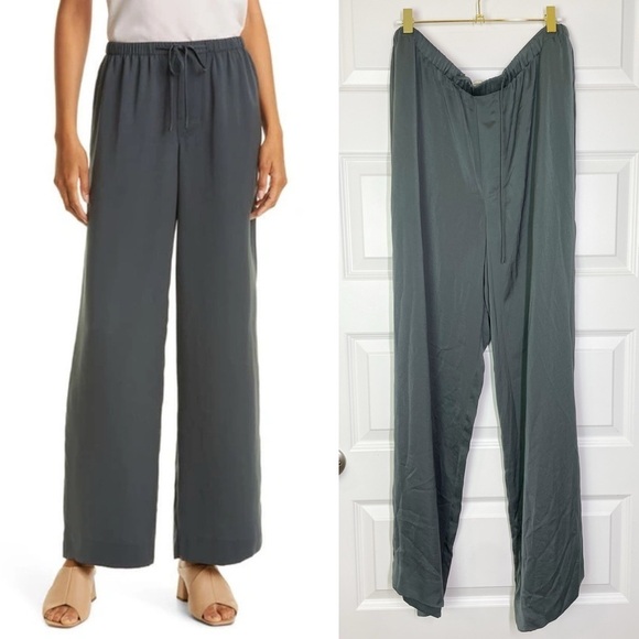 Vince Pants - Vince Satin Drawstring Wide Leg Lounge Pants Grey Women’s Size XL